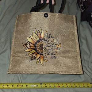 Sunflower Print Tan Tote Bag